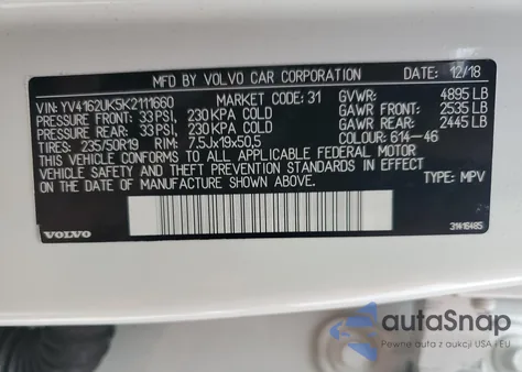 2019 Volvo Xc40 T5 Momentum z USA, uszkodzony, nr VIN YV4162UK5K2111660